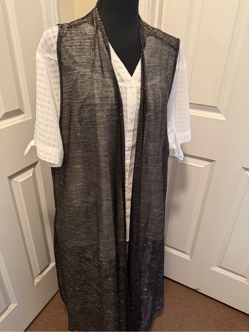 Lula Roe Lightweight Black Metallic Knit Duster Vest
